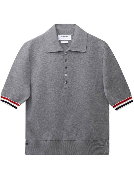 RWB Trimming Milano Stitch Short Sleeve Polo Shirt Grey - THOM BROWNE - BALAAN 1