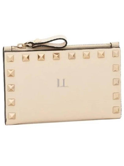 Rockstud Flap Leather Card Wallet Ivory - VALENTINO - BALAAN 2