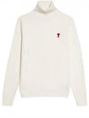 Small Heart Logo Extrafine Merino Wool Turtleneck White - AMI - BALAAN 2