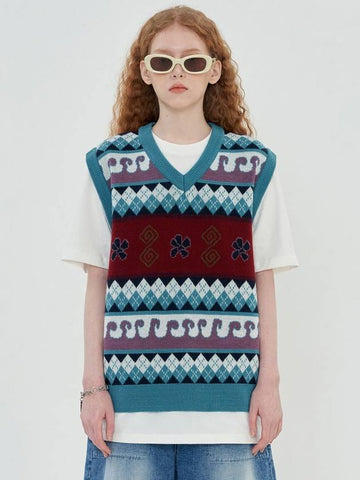 Argyle Flower Knit Vest Emerald - UNALLOYED - BALAAN 1