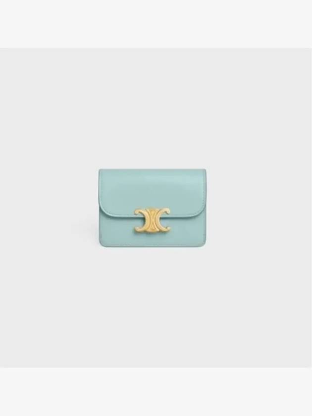 Flap Triomphe Card Wallet Shiny Calfskin Blue Lagoon 10I583DPV 06PS - CELINE - BALAAN 2