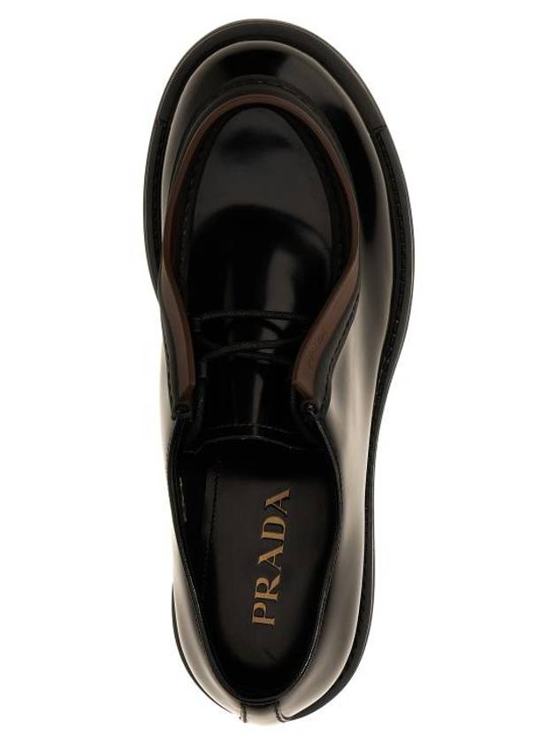 Diapason Opaque Brushed Leather Lace-Up Shoes Sienna - PRADA - BALAAN 4