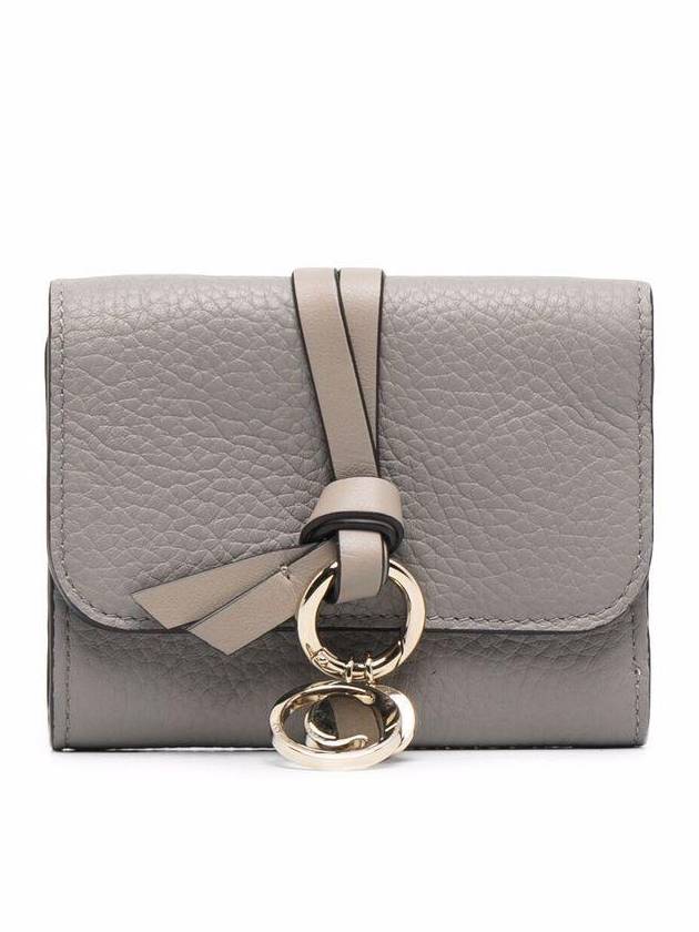 Alphabet Grain Leather Flap Small Half Wallet Grey - CHLOE - BALAAN 2