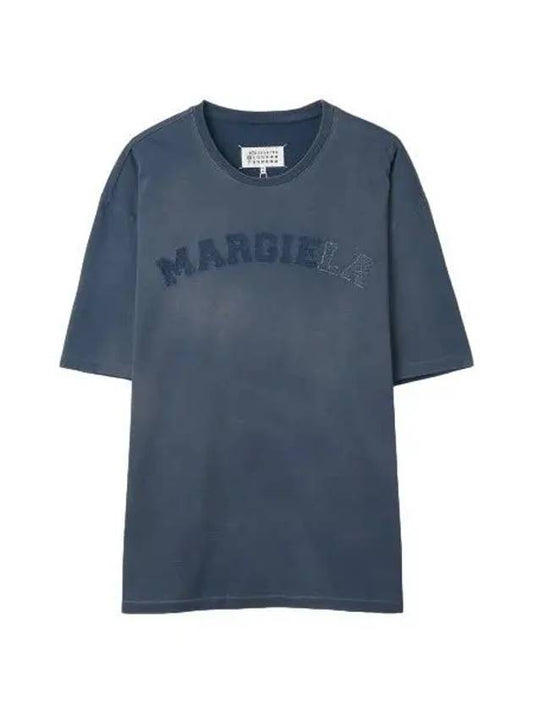 Stitched logo t shirt blue short sleeve - MAISON MARGIELA - BALAAN 1