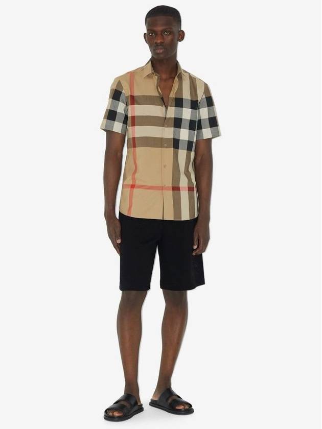 Men's Check Motif Cotton Short Sleeve Shirt Beige - BURBERRY - BALAAN 3