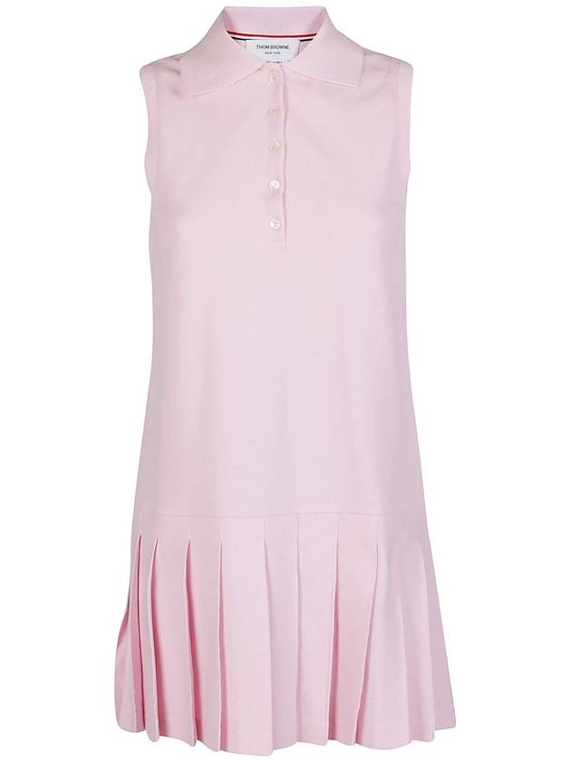 Women's Striped Dropback Pleated Tennis Dress Pink - THOM BROWNE - BALAAN.