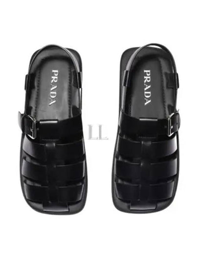 Crisscross Bands Brushed Leather Sandals Black - PRADA - BALAAN 2