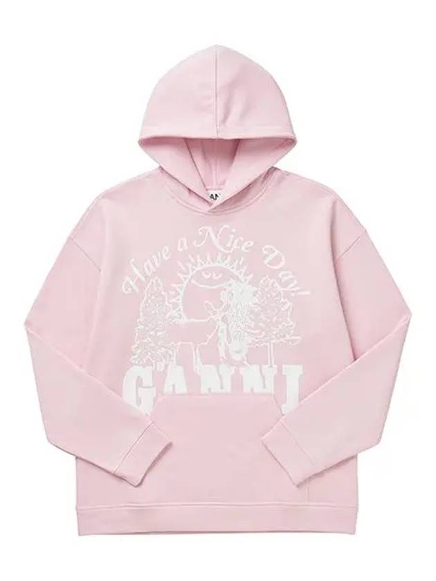 Women's Logo Print Organic Cotton Hoodie Pink - GANNI - BALAAN 5