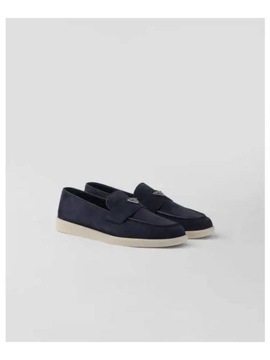 Triangle Logo Suede Loafers Navy - PRADA - BALAAN 2