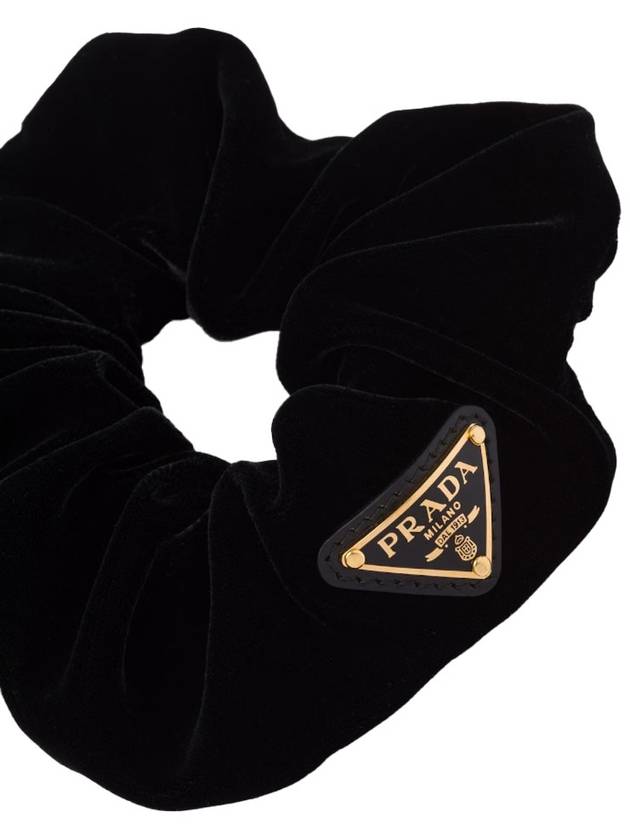 Women's Logo Detailed Velvet Scrunchie Black - PRADA - BALAAN 3