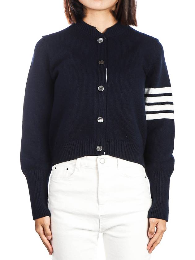 Floral Intarsia Cotton Cardigan Navy - THOM BROWNE - BALAAN 2