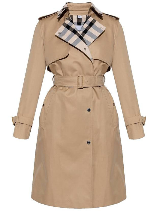 Women's Check Panel Cotton Gabardine Regular Fit Trench Coat Soft Phone - BURBERRY - BALAAN 1