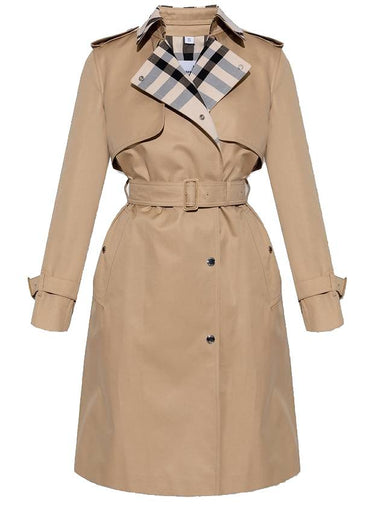 Women's Check Panel Cotton Gabardine Regular Fit Trench Coat Beige - BURBERRY - BALAAN 1