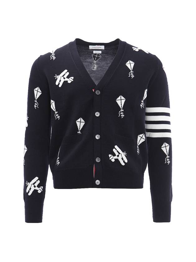 Sky Icon Merino Wool Cardigan Navy - THOM BROWNE - BALAAN 1