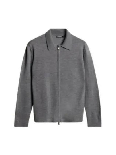 Men's Kaleb Zipper Merino Cardigan Mid Grey Melange - J.LINDEBERG - BALAAN 2