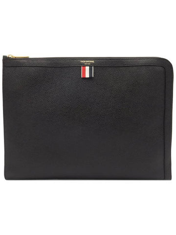 Black Pebble Grain Leather Document Folio Large Clutch - THOM BROWNE - BALAAN 1