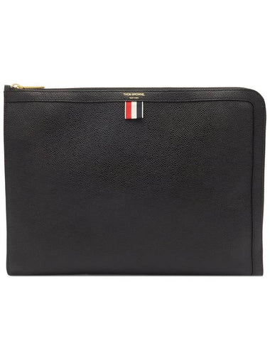 Black Pebble Grain Leather Document Folio Large Clutch MAC074A00198001 - THOM BROWNE - BALAAN 1