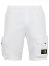 Men's Waffen Patch Cotton Fleece Bermuda Shorts White - STONE ISLAND - BALAAN 2