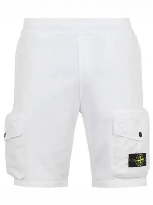 Men's Waffen Patch Cotton Fleece Bermuda Shorts White - STONE ISLAND - BALAAN 2