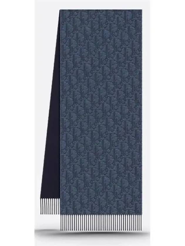 Oblique Double Sided Cashmere Wool Scarf Navy - DIOR - BALAAN 4