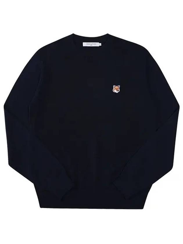 Fox Head Patch Regular Round Neck Pullover Knit Top Navy - MAISON KITSUNE - BALAAN 3