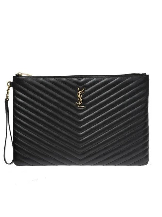 Gold Monogram Document Holder In Matelasse Leather Black - SAINT LAURENT - BALAAN 2