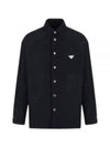 Triangle Logo Corduroy Long Sleeve Shirt Navy - PRADA - BALAAN 2