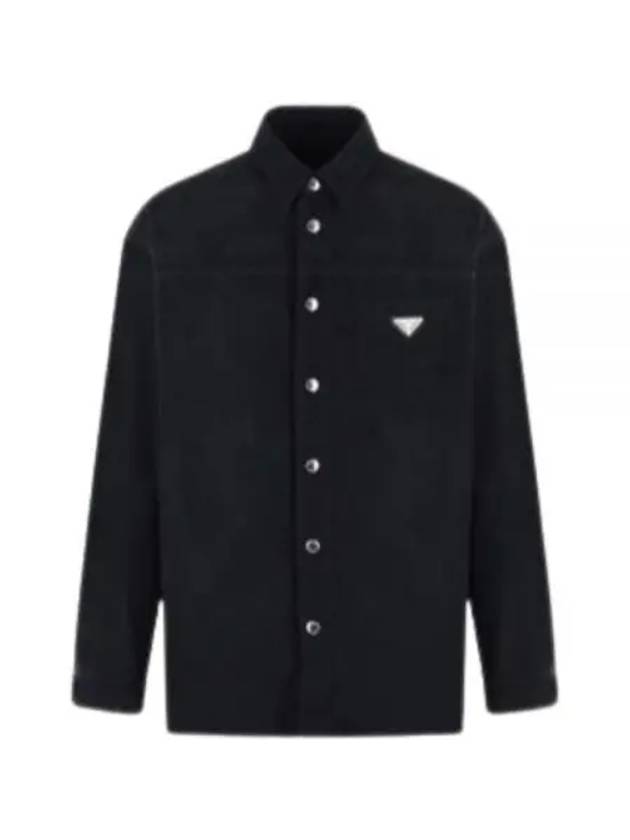 Triangle Logo Corduroy Long Sleeve Shirt Navy - PRADA - BALAAN 2