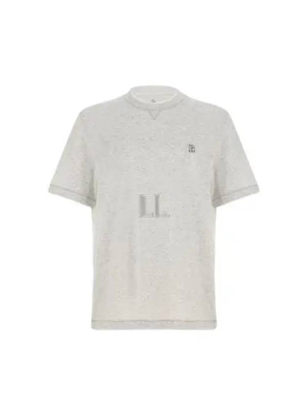 Embroidered Logo Short Sleeve T-Shirt Grey - BRUNELLO CUCINELLI - BALAAN 2