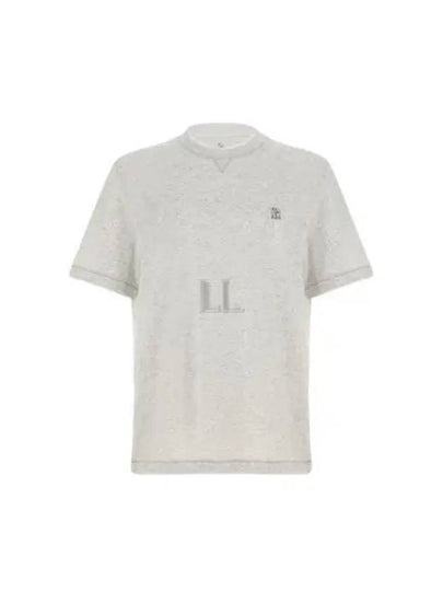 Embroidered Logo Short Sleeve T-Shirt Grey - BRUNELLO CUCINELLI - BALAAN 2