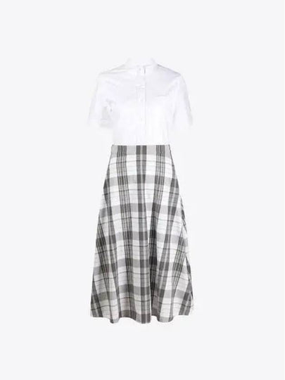 Women's Check A-Line Oxford Midi Dress White Grey - THOM BROWNE - BALAAN 2