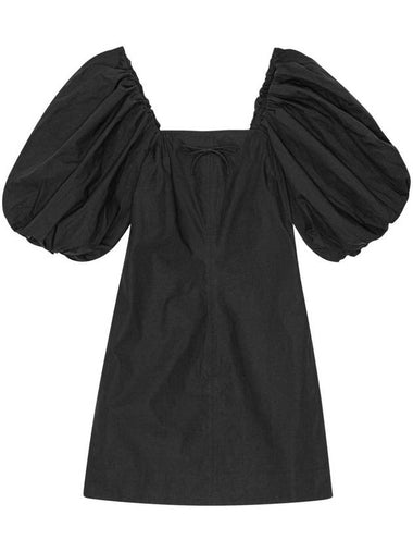 Organic Cotton Midi Dress Black - GANNI - BALAAN 1