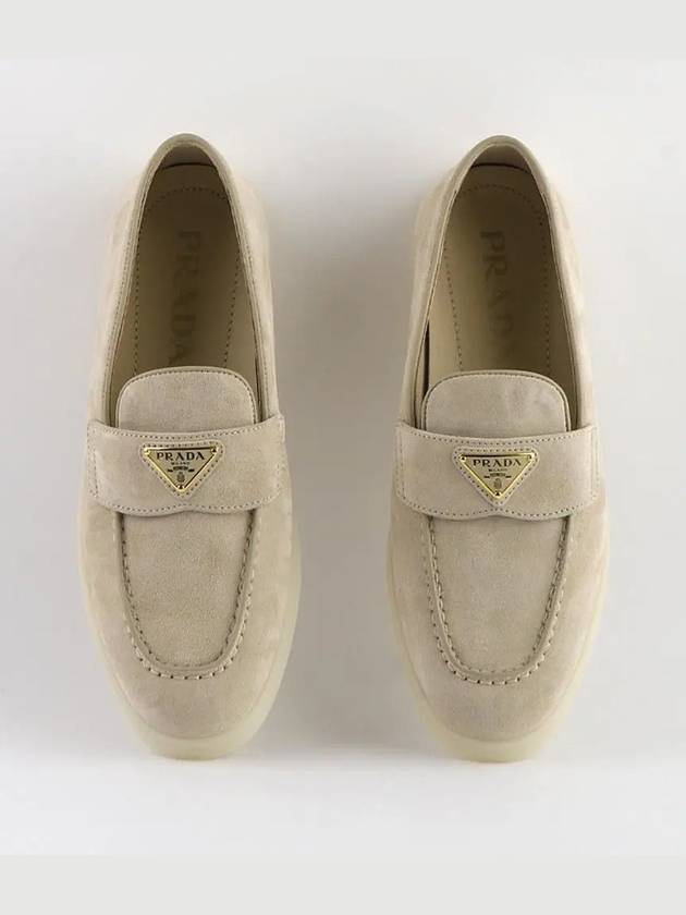 Triangle Logo Suede Leather Loafer Desert Beige - PRADA - BALAAN 6