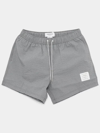 Striped Seersucker Swim Shorts Grey - THOM BROWNE - BALAAN 2