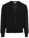 Small Heart Logo V-Neck Cardigan Black - AMI - BALAAN 2