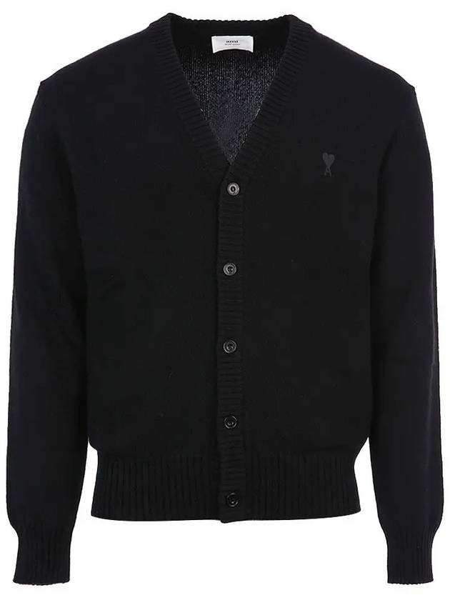 Small Heart Logo V-Neck Cardigan Black - AMI - BALAAN 3