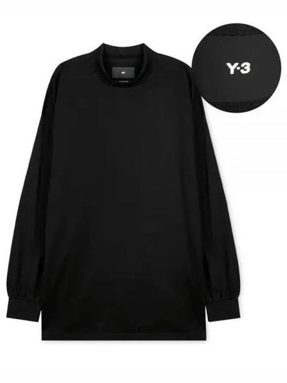 Logo Patch Mock Neck Loose Fit Long Sleeve T-Shirt Black - Y-3 - BALAAN 2