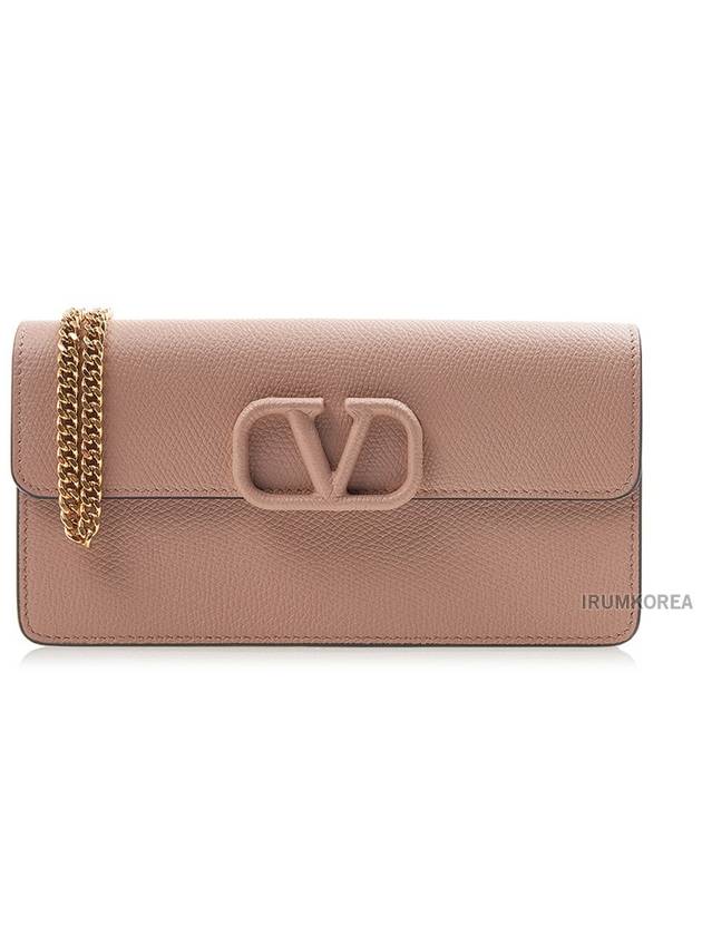 Women's V Logo Chain Long Wallet Pink - VALENTINO - BALAAN 1