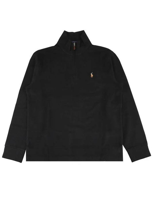 Embroidered Pony Logo Half Zip-Up Knit Top Black - POLO RALPH LAUREN - BALAAN 2