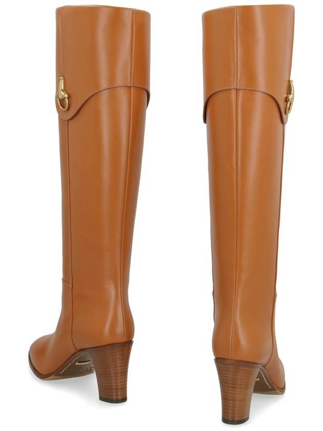 Half Horsebit Leather Long Boots Brown - GUCCI - BALAAN 5