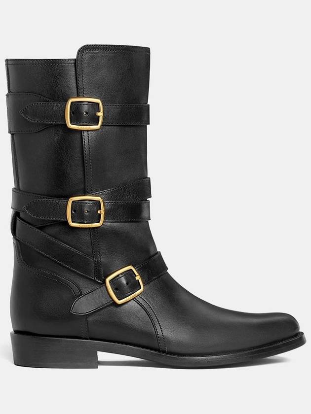 Lyra Triple Buckles Calfskin Middle Boot Black - CELINE - BALAAN 2