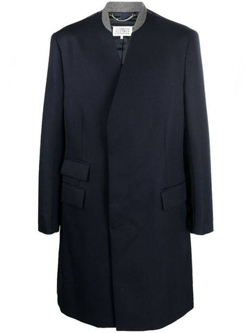 Stitched Collarless Wool Single Coat Navy - MAISON MARGIELA - BALAAN 1