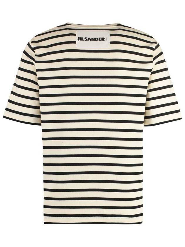 Striped Motif Cotton Short Sleeved T-shirt Beige Grey - JIL SANDER - BALAAN 3