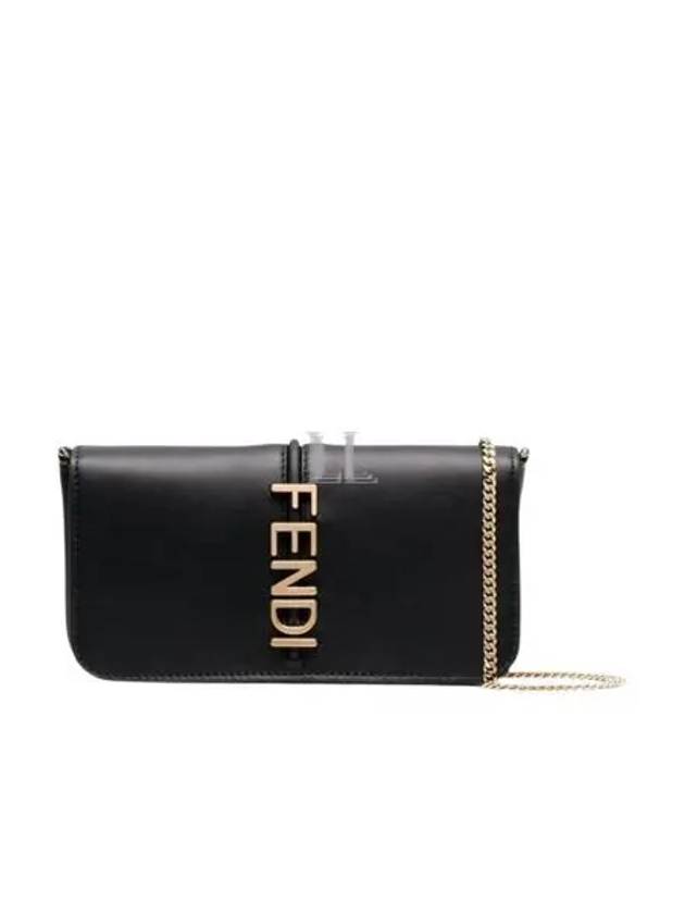 Graphy Chain Leather Long Wallet Black - FENDI - BALAAN 2