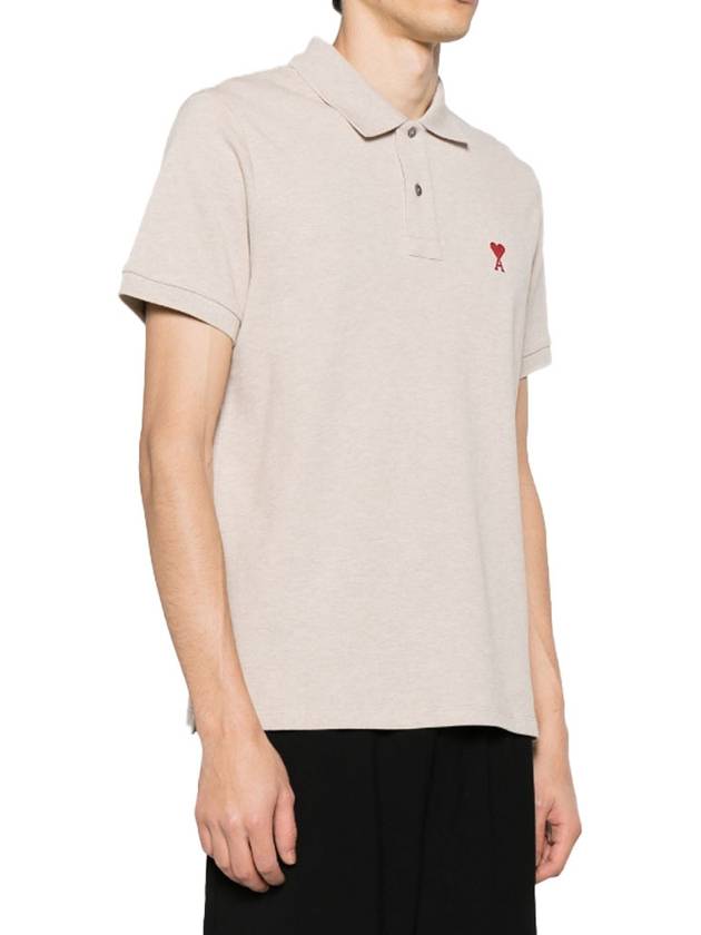 Men's Heart Logo Polo Shirt Beige - AMI - BALAAN 3