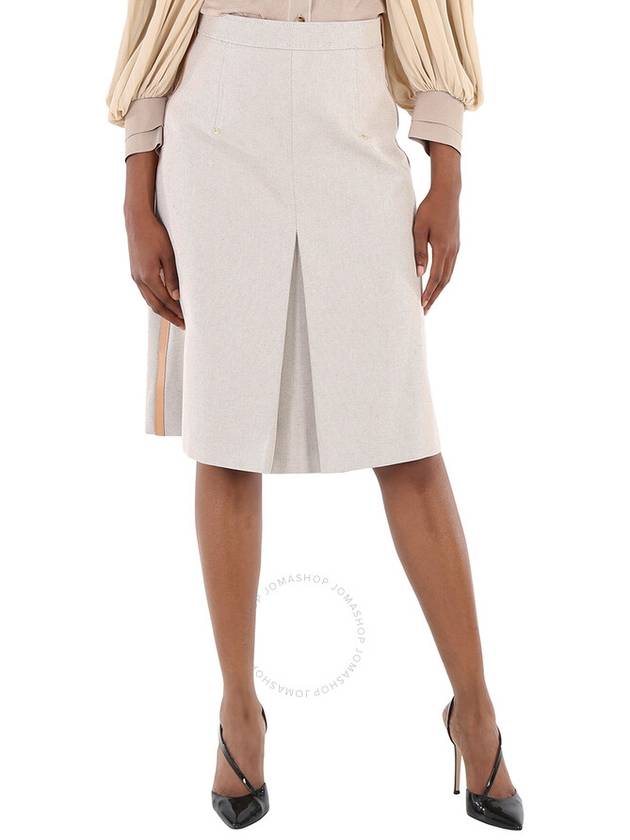 Burberry Soft Fawn Melange Box Pleated Cotton Canvas A-Line Skirt, Brand Size 6 (US Size 4) - BURBERRY - BALAAN 1