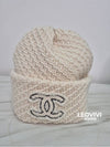 CC Logo Cashmere Beanie Cloche Winter Hat White Cream Ivory AAA201 - CHANEL - BALAAN 8