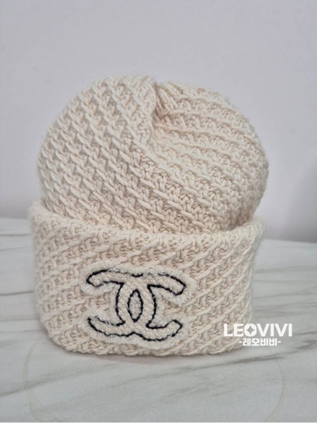 CC Logo Cashmere Beanie Cloche Winter Hat White Cream Ivory AAA201 - CHANEL - BALAAN 8