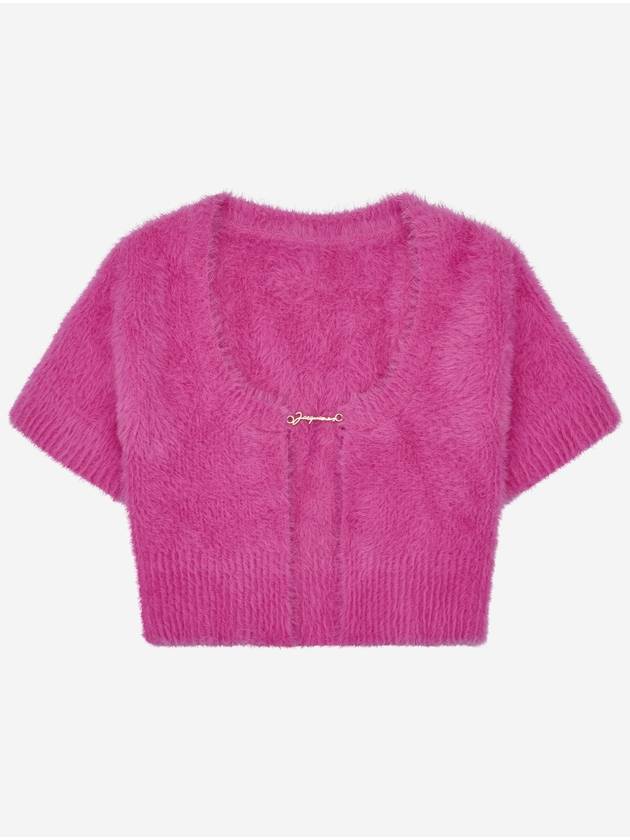 La Maile Neve Logo Charm Fluffy Crop Cardigan Pink - JACQUEMUS - BALAAN 2