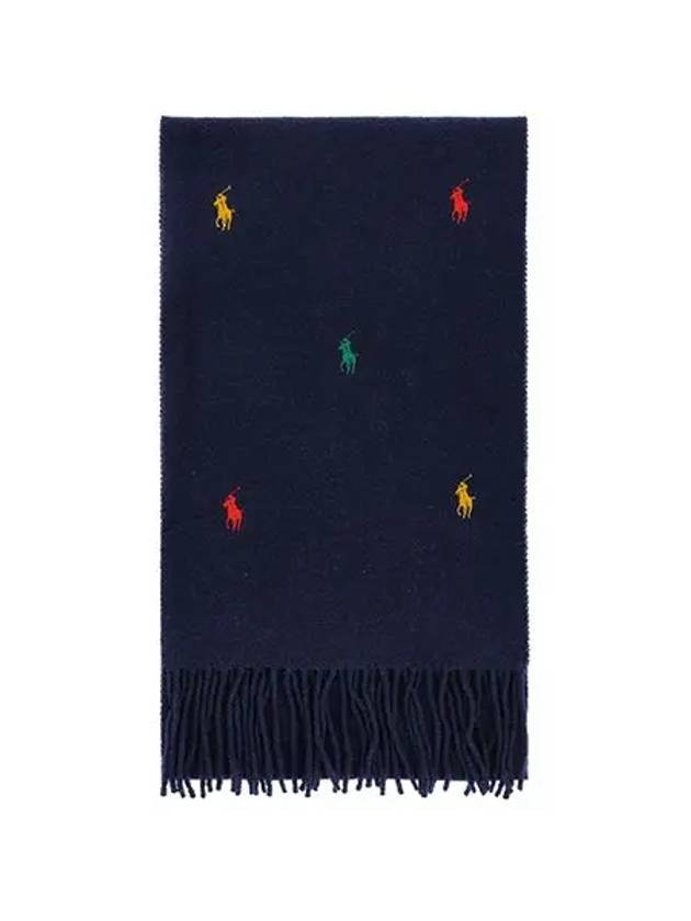 Embroid Pony Player Fringe Muffler Navy - POLO RALPH LAUREN - BALAAN 1